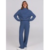 image:imageANRABESS Womens 2 Piece Outfits Turtleneck Matching Lounge Set Sweater Top Wide Leg Pants Fall Cozy Knit Sweatsuit LoungewearBlue
