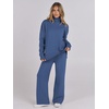 image:imageANRABESS Womens 2 Piece Outfits Turtleneck Matching Lounge Set Sweater Top Wide Leg Pants Fall Cozy Knit Sweatsuit LoungewearBlue