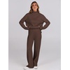 image:imageANRABESS Womens 2 Piece Outfits Turtleneck Matching Lounge Set Sweater Top Wide Leg Pants Fall Cozy Knit Sweatsuit LoungewearCoffee