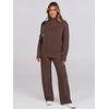 image:imageANRABESS Womens 2 Piece Outfits Turtleneck Matching Lounge Set Sweater Top Wide Leg Pants Fall Cozy Knit Sweatsuit LoungewearCoffee