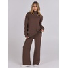 image:imageANRABESS Womens 2 Piece Outfits Turtleneck Matching Lounge Set Sweater Top Wide Leg Pants Fall Cozy Knit Sweatsuit LoungewearCoffee