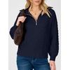 image:imageANRABESS Womens Cable Knit Quarter Zip Loose Fit Fall Sweaters  Long Sleeve V Neck Collared Pullover Soft Ribbed Tops Travel Work School Outfits Old Money Clothes 2026 Winter LayeringNavy Blue