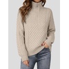 image:imageANRABESS Womens Cable Knit Quarter Zip Loose Fit Fall Sweaters  Long Sleeve V Neck Collared Pullover Soft Ribbed Tops Travel Work School Outfits Old Money Clothes 2026 Winter LayeringAlmond