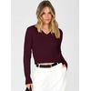 image:imageANRABESS Womens Long Sleeve Cable Knit Cropped Sweater  V Neck Slim Fit Pullover Tops Soft Cozy Comfort Warm Business Casual Outfits Work OfficeampBasic Wear Fall Winter ClothingDark Red
