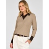 image:imageANRABESS Womens Long Sleeve Polo Lightweight Pullover Sweaters  Color Block 2 in 1 V Neck Soft Knit Button Cuffs Sweater Tops Business Casual Work Office Clothes Daily Wear Fall OutfitsTan