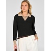 image:imageANRABESS Womens Long Sleeve Polo Lightweight Pullover Sweaters  Color Block 2 in 1 V Neck Soft Knit Button Cuffs Sweater Tops Business Casual Work Office Clothes Daily Wear Fall OutfitsBlack