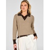 image:imageANRABESS Womens Long Sleeve Polo Lightweight Pullover Sweaters  Color Block 2 in 1 V Neck Soft Knit Button Cuffs Sweater Tops Business Casual Work Office Clothes Daily Wear Fall OutfitsTan