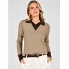 image:imageANRABESS Womens Long Sleeve Polo Lightweight Pullover Sweaters  Color Block 2 in 1 V Neck Soft Knit Button Cuffs Sweater Tops Business Casual Work Office Clothes Daily Wear Fall OutfitsTan