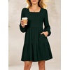 image:imageANRABESS Womens Long Sleeve Square Neck Short Dress  Casual Flowy Tiered ALine with PocketsFloralampSolidampStripedFall OutfitsSoft lightweightCute for Work Party Everyday WearDeep Green