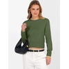 image:imageANRABESS Womens Long Sleeve Sweaters Cropped Crew Neck  Business Casual TopsLight Weight Comfy KnitPullover ShortSweaterBasic ClassicFall Fashion Winter Layer ClothesArmy Green
