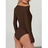 image:imageANRABESS Womens Off Shoulder Long Sleeve Bodysuits  Business Casual Body Suit Asymmetrical Neck Top Going Out Cute Work Date Night Shirts Soft Knit Stretchy Fall ClothesCoffee