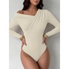 image:imageANRABESS Womens Off Shoulder Long Sleeve Bodysuits  Business Casual Body Suit Asymmetrical Neck Top Going Out Cute Work Date Night Shirts Soft Knit Stretchy Fall ClothesBeige