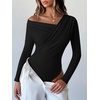 image:imageANRABESS Womens Off Shoulder Long Sleeve Bodysuits  Business Casual Body Suit Asymmetrical Neck Top Going Out Cute Work Date Night Shirts Soft Knit Stretchy Fall ClothesBlack