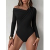 image:imageANRABESS Womens Off Shoulder Long Sleeve Bodysuits  Business Casual Body Suit Asymmetrical Neck Top Going Out Cute Work Date Night Shirts Soft Knit Stretchy Fall ClothesBlack