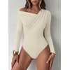 image:imageANRABESS Womens Off Shoulder Long Sleeve Bodysuits  Business Casual Body Suit Asymmetrical Neck Top Going Out Cute Work Date Night Shirts Soft Knit Stretchy Fall ClothesBeige