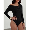 image:imageANRABESS Womens Off Shoulder Long Sleeve Bodysuits  Business Casual Body Suit Asymmetrical Neck Top Going Out Cute Work Date Night Shirts Soft Knit Stretchy Fall ClothesBlack