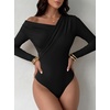 image:imageANRABESS Womens Off Shoulder Long Sleeve Bodysuits  Business Casual Body Suit Asymmetrical Neck Top Going Out Cute Work Date Night Shirts Soft Knit Stretchy Fall ClothesBlack