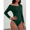 image:imageANRABESS Womens Off Shoulder Long Sleeve Bodysuits  Business Casual Body Suit Asymmetrical Neck Top Going Out Cute Work Date Night Shirts Soft Knit Stretchy Fall ClothesForest