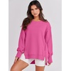 image:imageANRABESS Womens Oversized Crew Neck Sweatshirt Long Sleeve Shirts  Side Slits High Low Tunic Pairs With Leggings Soft Medium Weight Pullover Top Cozy Casual Slouchy Fall Spring ClothesHot Pink