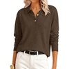 image:imageANRABESS Sweaters for Women Polo Collared Knit Long Sleeve Pullover  Soft Lightweight Cozy Feel V Neck Button Shirts Business Casual amp Office Clothes Fall Winter Dressy WearBrown