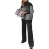 image:imageANRABESS Womens 2 Piece Outfits Turtleneck Matching Lounge Set Sweater Top Wide Leg Pants Fall Cozy Knit Sweatsuit LoungewearBlack White Stripe