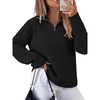 image:imageANRABESS Womens Cable Knit Quarter Zip Loose Fit Fall Sweaters  Long Sleeve V Neck Collared Pullover Soft Ribbed Tops Travel Work School Outfits Old Money Clothes 2026 Winter LayeringBlack