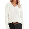 image:imageANRABESS Womens Fall v Neck Knit Sweater  Cozy Soft Spilt Hem Pullover Long Sleeve Loose Fit Tops Basic Business Casual Work Layering Trendy Winter OutfitsWhite