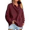 image:imageANRABESS Womens Long Sleeve Henley Oversized Sweatshirts  Soft Fleece Button Stand Collar Pullover Tops Loose Drop Shoulder Fit School Daily Casual Outfits Fall Winter ClothesWine Red