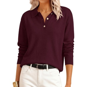 image:imageANRABESS Sweaters for Women Polo Collared Knit Long Sleeve Pullover  Soft Lightweight Cozy Feel V Neck Button Shirts Business Casual amp Office Clothes Fall Winter Dressy WearDark Red