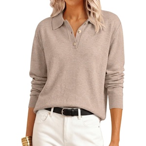 image:imageANRABESS Sweaters for Women Polo Collared Knit Long Sleeve Pullover  Soft Lightweight Cozy Feel V Neck Button Shirts Business Casual amp Office Clothes Fall Winter Dressy WearTan