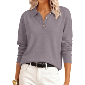 image:imageANRABESS Sweaters for Women Polo Collared Knit Long Sleeve Pullover  Soft Lightweight Cozy Feel V Neck Button Shirts Business Casual amp Office Clothes Fall Winter Dressy WearNutmeg