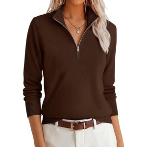 image:imageANRABESS Women Quarter Zip Long Sleeve Fall Pullover Sweater  Soft Knit Fabric Medium Stretch Business Casual Work Office Travel Vacation 2026 Trendy Fashion Winter Cozy OutfitsCoffee