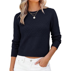 image:imageANRABESS Womens Cropped Lightweight Long Sleeve Sweater  CrewNeck Soft Ribbed Knit PulloverSlim Fit TopsBusiness Casual OutfitsWork Office AllDay WearFall Winter ClothesNavy Blue