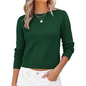 image:imageANRABESS Womens Cropped Lightweight Long Sleeve Sweater  CrewNeck Soft Ribbed Knit PulloverSlim Fit TopsBusiness Casual OutfitsWork Office AllDay WearFall Winter ClothesForest Green