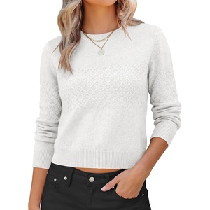 image:imageANRABESS Womens Cropped Lightweight Long Sleeve Sweater  CrewNeck Soft Ribbed Knit PulloverSlim Fit TopsBusiness Casual OutfitsWork Office AllDay WearFall Winter ClothesWhite