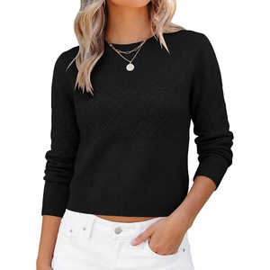 image:imageANRABESS Womens Cropped Lightweight Long Sleeve Sweater  CrewNeck Soft Ribbed Knit PulloverSlim Fit TopsBusiness Casual OutfitsWork Office AllDay WearFall Winter ClothesBlack