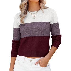 image:imageANRABESS Womens Cropped Lightweight Long Sleeve Sweater  CrewNeck Soft Ribbed Knit PulloverSlim Fit TopsBusiness Casual OutfitsWork Office AllDay WearFall Winter ClothesWhitecoffeered
