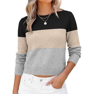image:imageANRABESS Womens Cropped Lightweight Long Sleeve Sweater  CrewNeck Soft Ribbed Knit PulloverSlim Fit TopsBusiness Casual OutfitsWork Office AllDay WearFall Winter ClothesBlackbeigegrey