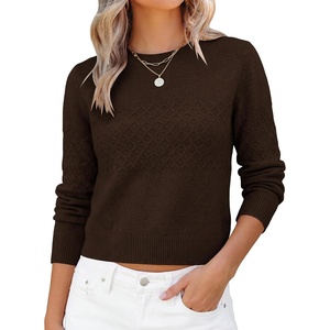 image:imageANRABESS Womens Cropped Lightweight Long Sleeve Sweater  CrewNeck Soft Ribbed Knit PulloverSlim Fit TopsBusiness Casual OutfitsWork Office AllDay WearFall Winter ClothesCoffee
