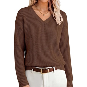 image:imageANRABESS Womens Fall v Neck Knit Sweater  Cozy Soft Spilt Hem Pullover Long Sleeve Loose Fit Tops Basic Business Casual Work Layering Trendy Winter OutfitsCoffee