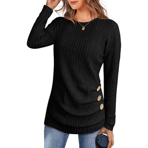 image:imageANRABESS Womens Long Sleeve Tunic Top 2026 Fall Sweaters Lightweight Ribbed Knit Buttons Shirts Casual Work OutfitsBlack