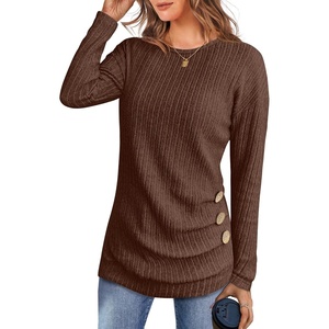 image:imageANRABESS Womens Long Sleeve Tunic Top 2026 Fall Sweaters Lightweight Ribbed Knit Buttons Shirts Casual Work OutfitsBrown