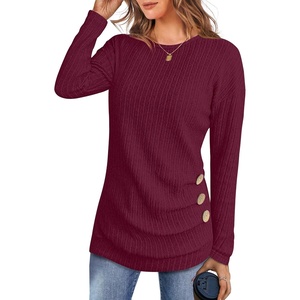 image:imageANRABESS Womens Long Sleeve Tunic Top 2026 Fall Sweaters Lightweight Ribbed Knit Buttons Shirts Casual Work OutfitsBurgundy