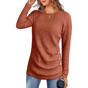 image:imageANRABESS Womens Long Sleeve Tunic Top 2026 Fall Sweaters Lightweight Ribbed Knit Buttons Shirts Casual Work OutfitsBurnt Orange