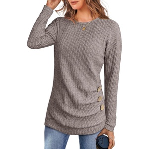 image:imageANRABESS Womens Long Sleeve Tunic Top 2026 Fall Sweaters Lightweight Ribbed Knit Buttons Shirts Casual Work OutfitsCool Ash Brown