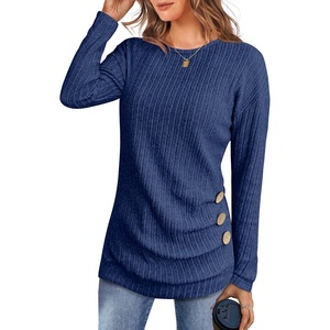 image:imageANRABESS Womens Long Sleeve Tunic Top 2026 Fall Sweaters Lightweight Ribbed Knit Buttons Shirts Casual Work OutfitsDark Blue