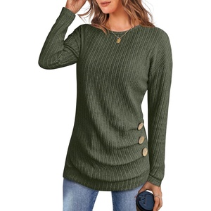image:imageANRABESS Womens Long Sleeve Tunic Top 2026 Fall Sweaters Lightweight Ribbed Knit Buttons Shirts Casual Work OutfitsDeep Green