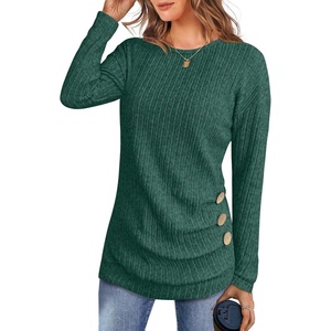 image:imageANRABESS Womens Long Sleeve Tunic Top 2026 Fall Sweaters Lightweight Ribbed Knit Buttons Shirts Casual Work OutfitsGreen