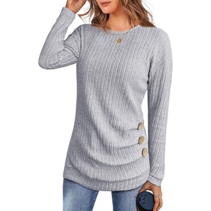 image:imageANRABESS Womens Long Sleeve Tunic Top 2026 Fall Sweaters Lightweight Ribbed Knit Buttons Shirts Casual Work OutfitsGrey