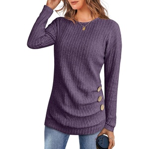 image:imageANRABESS Womens Long Sleeve Tunic Top 2026 Fall Sweaters Lightweight Ribbed Knit Buttons Shirts Casual Work OutfitsPurple